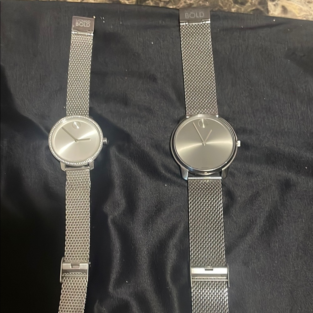 Movado Bold “His and Hers Set” Silver Dial Mesh Watch